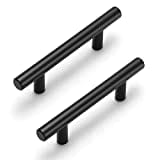 Estmoon 30 Pack 3" Hole Centers Cabinet Handles Matte Black Cabinet Pulls Stainless Steel Black Drawer Handles 5" Length Kitchen Cabinet Hardware Handles for Cabinets and Drawers, 76mm Hole Centers