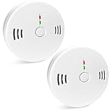 Combination Smoke and Carbon Monoxide Detector Alarm, 2-Pack Beeps Warning Smoke and CO Alarms for Basements Travel Home Office House Bedroom Living Room Car, Battery Operated, Comply with UL 217/2034