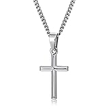 Murtoo Cross Necklace for Men, Stainless Steel Necklace for Men with Cross Pendant, Cross Mens Necklace Simple Jewelry Gift for Men Women, 2" Adjustable Curb Chain (Silver, 20.00)