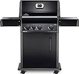 Napoleon Rogue 425 BBQ Grill, Black, Propane Gas - R425SBPK-1-OB - with Three Burners and Range Gas Side Burner, Barbecue Gas Cart, Folding Side Shelves, Instant Fail Safe Ignition