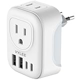 VYLEE Travel Plug Adapter, International Plug Adapter with 4 AC Outlets 2 USB Ports (2 USB C Port), Type C Power Adaptor Charger for The US to Most of Europe Iceland Spain Italy France Germany