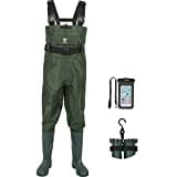 TideWe Bootfoot Chest Waders, PVC Fishing Waders 2-Ply Nylon Waterproof Hunting Waders with Boot Hanger for Men and Women Green Size 10