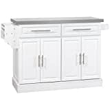 HOMCOM Kitchen Island with Storage, Rolling Kitchen Cart on Wheels with Stainless Steel Top, 2 Drawers, 2 Cabinets, Spice Rack, Knife and Towel Rack, White