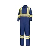 Pioneer High Visibility Safety Work Cotton Coveralls - Action Back, Elastic Waist, Reflective Tape - Class 1 - Navy Blue