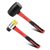 WOTAHI 2-Piece Hammer Set - 16oz Rubber Mallet Hammer and 35mm Double-Faced Soft Hammer with Solid Head and Soft Grip Fiberglass Handle,2 Piece Rubber Mallet Set