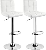 Lennox Furniture 360-Degree Set of 2 Swivel Adjustable Height White Bounded Leather Bar Stool Chair, with Backrest & Stable Footrest White