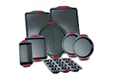 Lagostina Carbon Steel Non Stick Bakeware 8-Piece Set: 2X Cookie Sheets, 2X Cake Pans, Square Cake Pan, Loaf pan, Muffin Pan 12 Cup, Pizza Pan, Black, L404400408