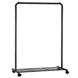 SONGMICS Clothes Rack with Wheels, 35.8 Inch Garment Rack, Clothing Rack for Hanging Clothes, with Dense Mesh Storage Shelf, 110 lb Load Capacity, 2 Brakes, Steel Frame, Black UHSR25BK