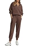 PRETTYGARDEN Womens 2 Piece Sweatsuits Set Long Sleeve Half Zip Pullover Sweatshirt Joggers Sweatpants Fall Outfits Tracksuit (Coffee,Large)