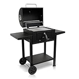 GRILLLAND 22 Inch Charcoal Grill with 2 Side Table, Outdoor BBQ Grill with Ample Cooking Area, Backyard Barbecue Cooking Party, Black