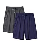 DAVID ARCHY Men's 2 Pack Soft Comfy Bamboo Rayon Sleep Shorts Lounge Wear Pajama Pants (L, Navy Blue+Dark Gray)