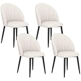 HOMCOM Dining Chairs Set of 4, Modern Upholstered Kitchen Chairs with Metal Legs, Shell Backrest and Padded Seat, Side Chairs for Dining Room, Bedroom, Living Room, Cream White