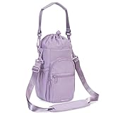 Water Bottle Carrier Bag 32oz 40oz Insulated Water Bottle Pouch Holder with Adjustable Shoulder Strap 2 Pocket Water Bottle Sling Sleeve Bag for Walking Hiking, Matching Purple