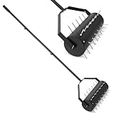 Rolling Lawn Aerator, 61.4" Lawn Aerator Tool Manual with 39 Spikes Dethatching Soil Tool Lawn Aerators for Garden Yard Compact Soil, Efficient Revives Lawn Health & Soil Aerating