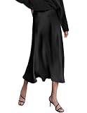 Zeagoo Women Silk Midi Skirts 2024 Elegant High Waist Skirts for Women Zipper Midi Length Party Silk Skirt Black Medium