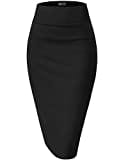 Hybrid & Company Women's Premium Nylon Ponte Stretch High Waist Pencil Suit Skirt Below Knee KSK45002 1073T Black M