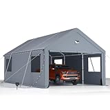 12x20 Heavy Duty Carport Canopy - Extra Large Portable Car Tent Garage with Roll-up Windows and All-Season Tarp Cover,Removable Roof &Side Walls for Car, SUV,Boats&Truck Shelter Sheds