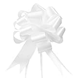 GWHOLE Pack of 60 White Ribbon Pull Bows Self-assembling Wedding Pull Bows for Valentines Day Gift Decorations, Wedding Cars, Arts & Crafts, Christmas Hampers, 130cm