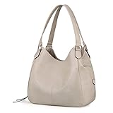 DOURR Women's Multi-pocket Shoulder Bag Fashion Cotton Canvas Handbag Tote Purse (Beige - PU Leather)