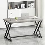 LVB Grey Computer Office Desk, Industrial Wood PC Gaming Gray Desk for Home Office, Modern Wooden Metal Study Work Bedroom Table, Farmhouse Executive Writing Desk with Storage, 55 Inch, Light Grey Oak