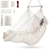 Outerman Hammock Chair, Hanging Chair with 3 Cushions and Foot Rest Support, Durable Metal Spreader Bar Max 440 Lbs, Swing Chair for Bedroom, Indoor & Outdoor, Patio, Porch or Tree（White） (DC802)