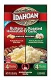 Idahoan Instant Mashed Potatoes, Buttery Homestyle and Roasted Garlic 1 Box with 4 of Each Kind