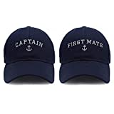 PopCrew Captain Hat & First Mate | Matching Skipper Boating Baseball Caps | Nautical Marine Sailor Hats (Navy)