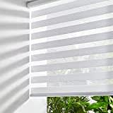 Persilux Custom Size Cordless Zebra Blinds for Windows Free-Stop Roller Windows Shades Dual Layer Light Control for Day and Night, Light Filtering Sheer Shades for Home White