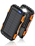 Power-Bank-Solar-Charger - 42800mAh Power Bank,Portable Charger,External Battery Pack 5V3.1A Qc 3.0 Fast Charging Built-in Super Bright Flashlight (Orange)