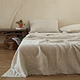 Simple&Opulence 100% Linen Sheet Set with Embroidery Stone Washed 4 Pieces (1 Flat Sheet & 1 Fitted Sheet & 2 Pillowcases) Natural French Flax Soft Breathable Bedding (Queen, Linen)