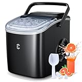 EASYERA Ice Maker Countertop, Portable Ice Machine 9 Cubes in 6 Mins, 26 lbs in 24 Hrs,Two Sizes of Bullet Ice Self-Cleaning with Ice Scoop, Bag, and Basket, for Kitchen, Party, RV, Bar-Black