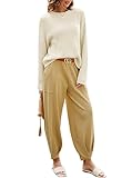 oten Womens Fashion 2 Piece Outfit Set Long Sleeve Knit Pullover Sweater Top and High Waist Pants Sweatsuit Lounge Sets Beige Khaki Medium