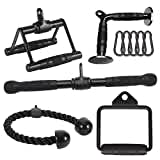 DYNASQUARE Cable Attachments for Home Gym, LAT Pulldown Attachment, Weight Machine Accessories, Straight Pull Down Equipment, V-Shaped Press Down Bar, Tricep Rope, Exercise & Double D Handle