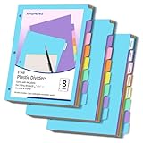 3 Ring Binder Dividers with TAB,24PCS/3 Set Plastic File Dividers,8 Tab 3 Hole Punch Dividers,Pastel Color,Letter Size,3 Sets