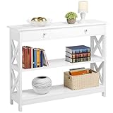 Yaheetech X Design Console Table with 1 Drawer and 2 Open Shelves Narrow Sofa Side Accent Table for Entryway Living Room, White