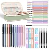 Nicpro 39 PCS Aesthetic School Supplies with Big Capacity Pen Case, 12 Colors Chisel Tip Cute Highlighters, 5 Quick Dry Retractable Black Ink Pens, 6 Pastel Mechanical Pencil 0.5 & 0.7 mm for Students