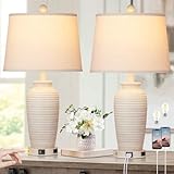 CINSARY 25" Farmhouse Jar Table Lamps Set of 2, 3 Way Touch Control Rustic Bedside Lamps with USB A+C Ports & AC Outlet, Pot Nightstand Lamps for Bedroom Living Room (LED Bulbs Included)