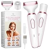 Electric Razor - Shaver - Trimer for Women: 2 in 1 Painless Body Razors and Facial Hair Remover - Rechargeable Hair Removal Kit for Face Body Leg Bikini Underarm Arm.