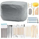 ReArt Natural Air-Dry Modeling Clay - 10LBs with 40 Pcs Pottery Sculpting Tool Set, All-Purpose Clay (Gray)