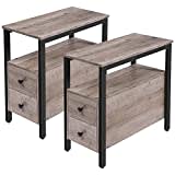 HOOBRO Set of 2 End Tables, Recliner Side Table with 2 Drawer and Open Shelf, Narrow Nightstand for Small Space, in Living Room Bedroom Balcony, Wood Look Accent Table, Greige and Black BG54BZP201G2