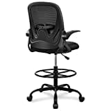 Drafting Chair Primy Tall Office Chair with Flip-up Armrests Executive Ergonomic Computer Standing Desk Chair with Lumbar Support and Adjustable Footrest Ring (Black)