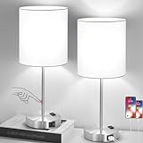 【Upgraded】Set of 2 Touch Control Table Lamps with 2 USB Ports & AC Outlet, 3-Way Dimmable Bedside Nightstand Lamps for Living Room Nursery Office Bedroom, E26 800 Lumens 5000K Daylight Bulbs Included