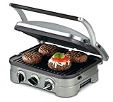 Cuisinart 5-in-1 Griddler with Reversible Nonstick Grill and Griddle Plates, Silver (CGR-4NEC)