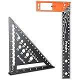 Preciva Carpenter Square Set - 7” Rafter Square and 12” Right Angle Ruler, Aluminum Alloy Carpenter Measuring Layout Tool for Woodworking and Carpentry