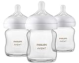 Philips Avent Glass Natural Baby Bottle With Natural Response Nipple, 4oz, 3 pack, SCY910/03, Clear