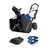 Snow Joe 24V-X2-SB18 18-Inch 48-Volt 4-Ah Cordless Snow Blower, (2 x 4.0Ah Batteries and Charger) Blue