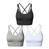 SEGRILA Strappy Sports Bras for Women Crisscross Back Yoga Workout Bras with Removable Pads,Black+White+Grey,L