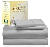 California Design Den 100% Cotton Sheets - Softest 4-Pc Cooling Sheets for Bed, Deep Pockets, 400 Thread Count Sateen, Bedding Sheets & Pillowcases,Queen Sheets (Light Gray)