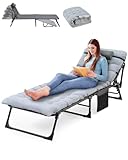 Sportneer Camping Cots for Adults with Mattress, Adjustable 5-Position Folding Chaise Lounge Chair with Pillow Outdoor Portable Lounge Chairs Sleeping Cots for Camping Pool Beach Patio, Support 450LBS