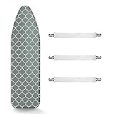 Ironing Board Cover and Pad, Extra Thick Padding Silicone Coated Scorch and Stain Resistant 15 x 54 inch Replacement Iron Board Cover with Elastic Edge, 3 Fasteners (Ironing board not included) (Grey)